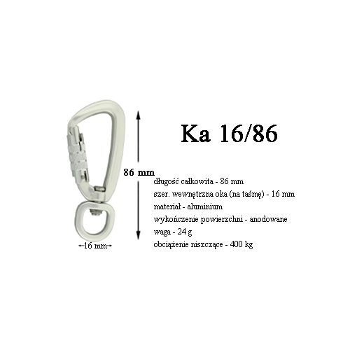 karabińczyk aluminiowy 16mm/86mm